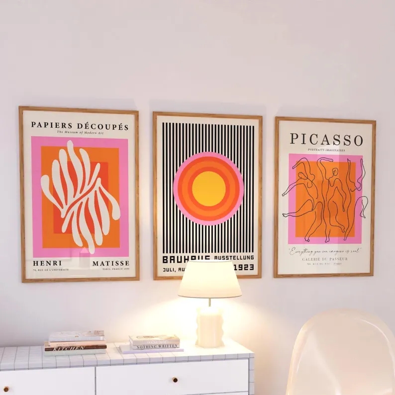 Home Decor Theme - 3pcsModern Oranje Bauhaus En Picasso Wall