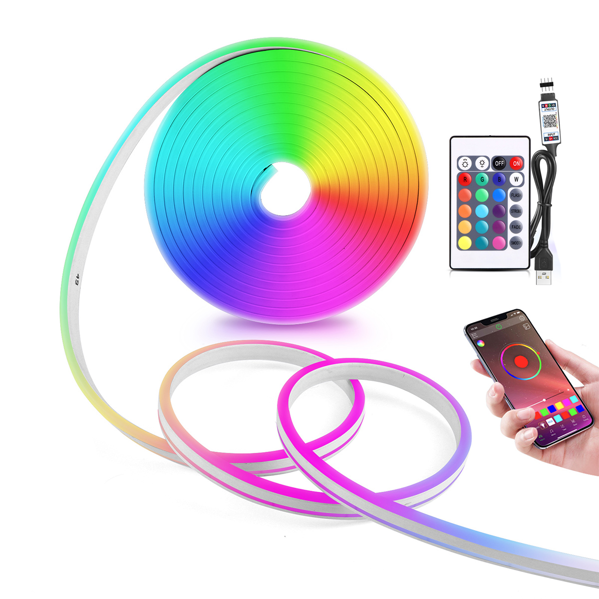 Home Decor Free App - 5V USB RGB Neon LED-striplicht, 1/2/3/4/5M