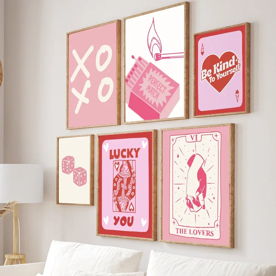 Home Decor Y2K - Roze Lucky Poker Queen Hart Dobbelstenen