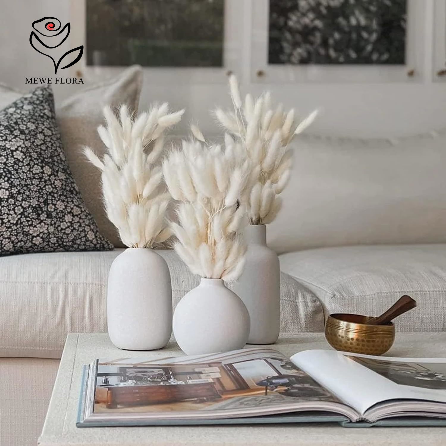 Pampas Grass Decor - 150 STKS Witte Natuurlijke Pluizige Konijn